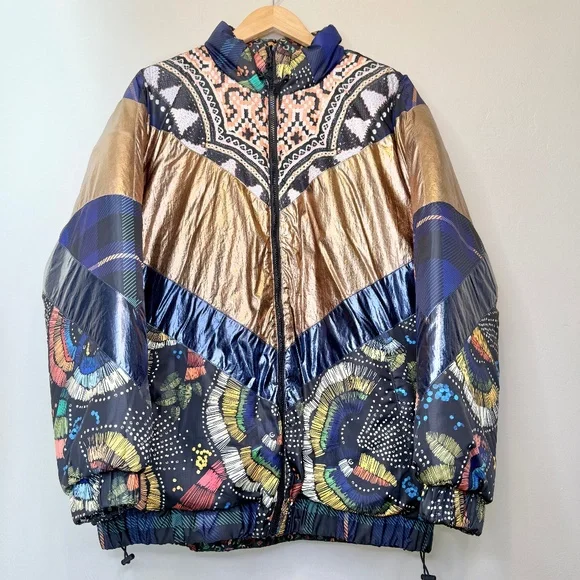 Farm Rio NWT Borogodo Reversible Metallic Quilted Patchwork Puffer Coat Jacket - Picture 5 of 17